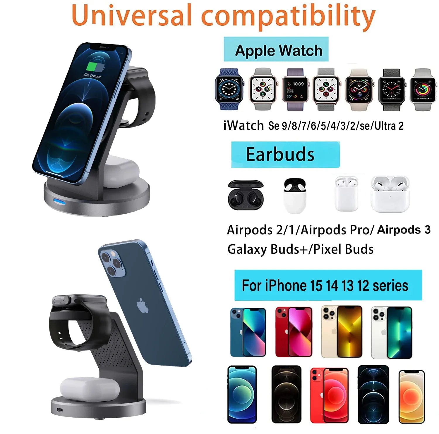 Magnetic Wireless Charger Stand for iPhone, Apple Watch & AirPods